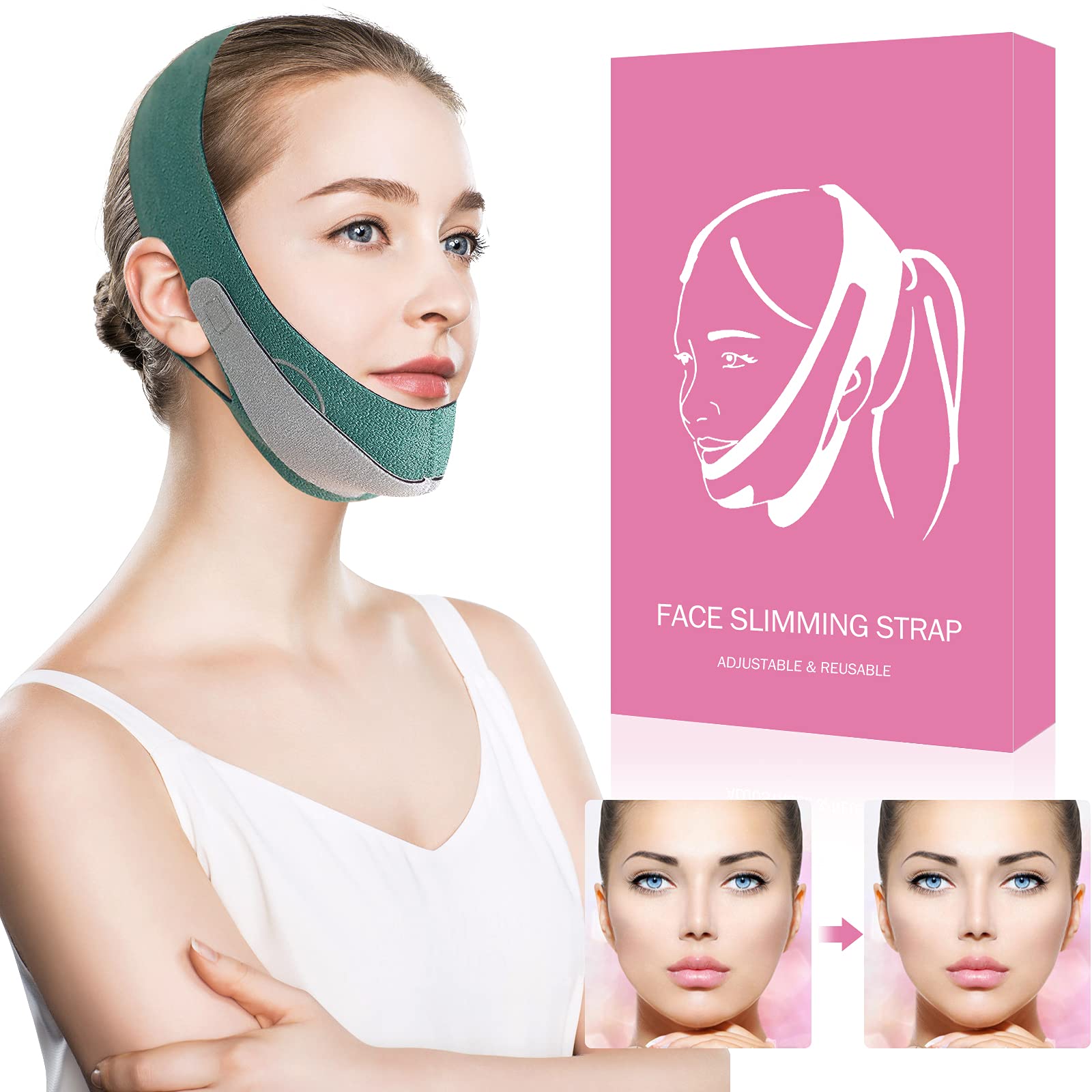 Double Chin Reducer, Face Slimming Strap, V Line Lifting Mask Chin Strap for Women and Men, Anti-Wrinkle Face Mask for Double Chin and Saggy Face Skin