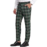 Lars Amadeus Men's Plaid Slacks Regular Fit Flat Front Work Prom Checked Dress Pants