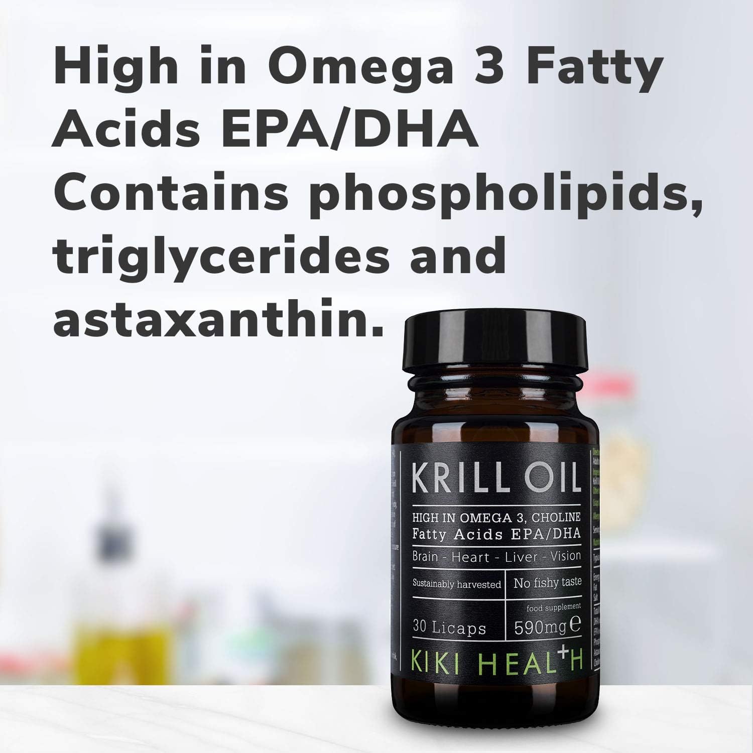 KIKI Health Krill Oil Capsules High Strength 590mg, Naturally Rich in Long-Chain Fatty Acids EPA & DHA, Support Heart, Brain - Image 4