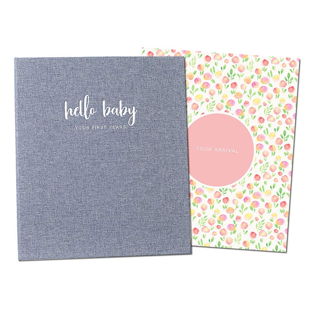 Peachly Minimalist Baby Memory Book for Girls Milestone Keepsake Journal | First Five Years Baby Girl Memory Book | Baby Keepsakes First Year Memory Book | Baby Girl Baby Book | Grey Linen Botanica : Baby