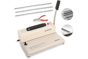 HOQQF Spiral Binding Machine Spiral Binder Book Binding Material 110V Electric Coil Inserter 15 Holes Puncher for A3/A4/A5 Document Binder 4:1 Binding Machine, with 100pcs 5/16’’ Coils & Pliers Attached