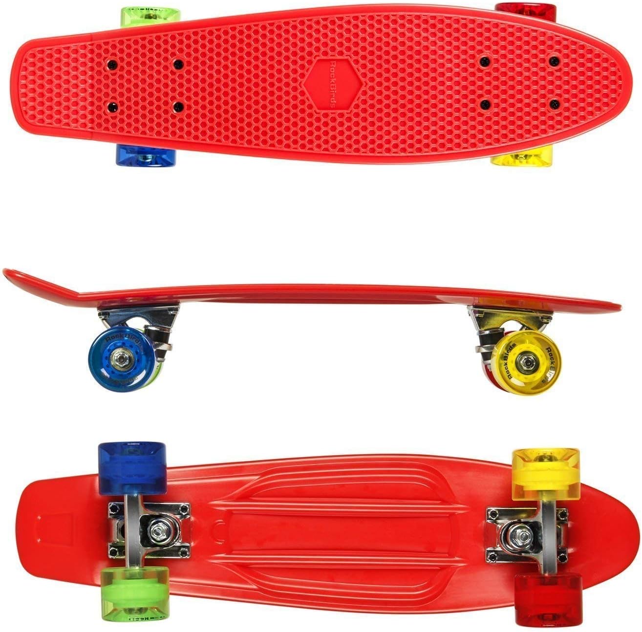 RockBirds Complete Skateboards, 22" Plastic Cruiser Skateboard, High Speed for Kids Boys Youths Beginners, Red