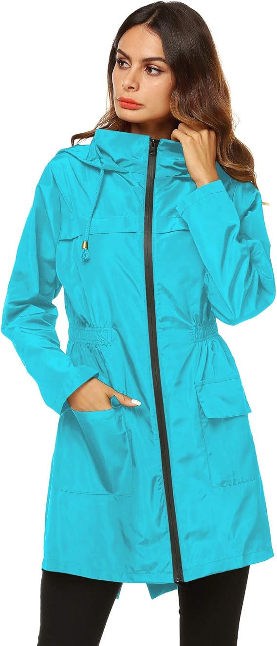 AKEWEI Women Lightweight Raincoat Waterproof Trench Coat Windbreaker