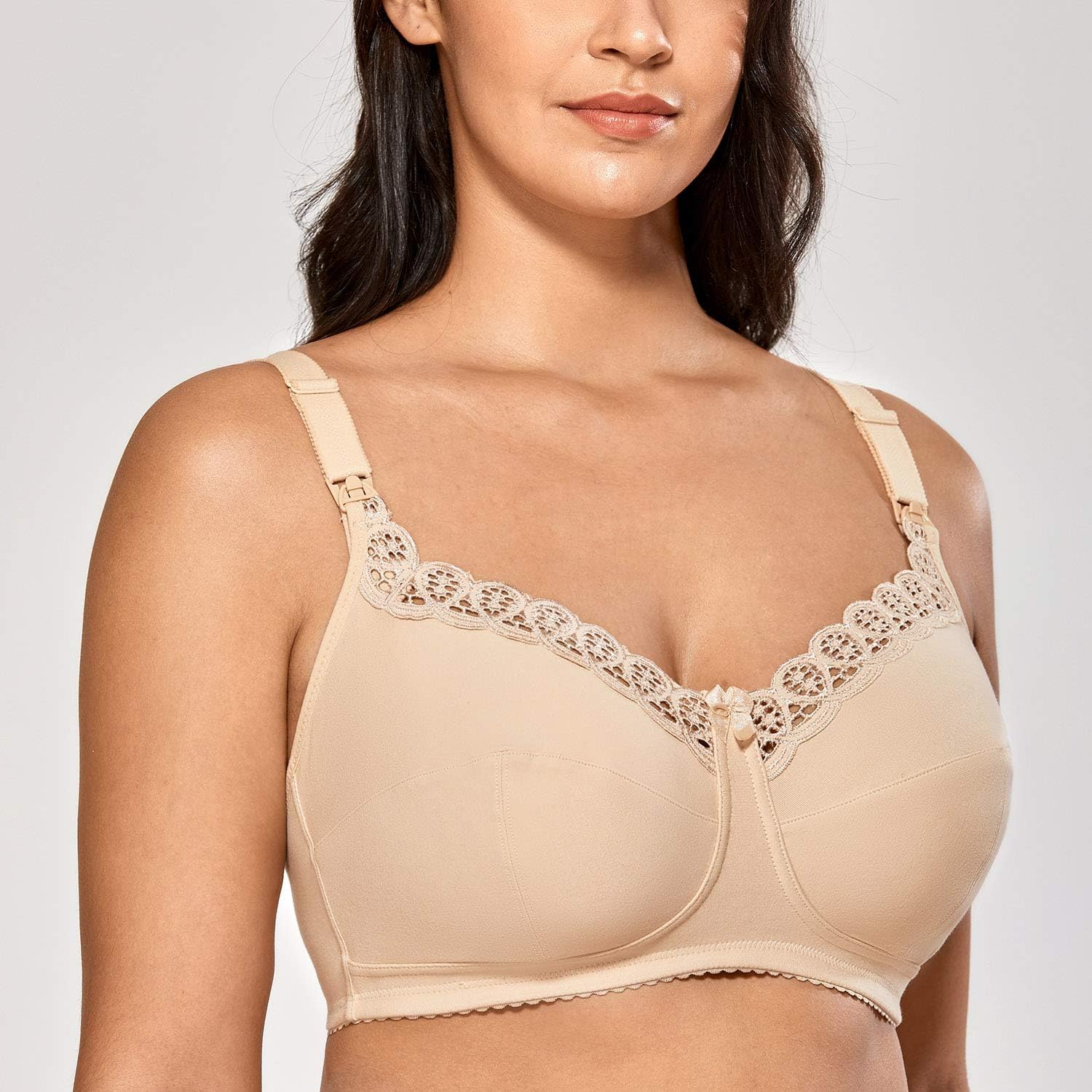 Gratlin Women's Cotton Wirefree Soft Plus Size Maternity Nursing Bra with Lace at  Women’s Clothing store