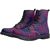 Jemnpela Women's Gothic Combat Boots with Bat Owl Fox Crow Peacock Animal Print Ankle Boot Punk Casual Comfortable Platform Lace Up Booties Custom Printed Shoes for Party Travel Halloween Cosplay