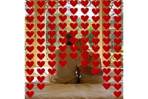 Valentines Day Decorations - 96 Pcs Red Felt Heart Decor Garland, NO DIY Heart Hanging String Garland, Perfect for Anniversar