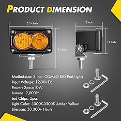 ANGU-OFFROAD Amber LED Combo Pod Lights, 2PCS 3