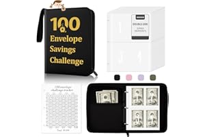 IQIHOO 100 Envelopes Money Saving Challenge, Money Saving Binder, 100 Envelope Challenge Binder, Money Saving Challenge Book with Envelopes & Challenge Tracker to Save $5,050, Black