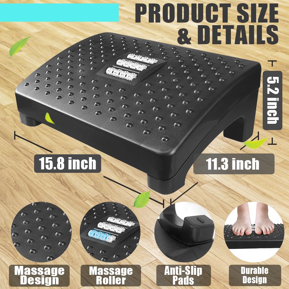 Gulymm Foot Rest Under Desk at Work, Ergonomic Foot Stool with Massage Rollers Upgrade Max-Load Design, Portable Footstool Leg Rest Under Desk, Footrest Comfortable for Pressure Relief at Home Office
