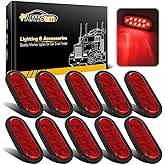 Partsam 10Pcs 6" Inch Oval Led Trailer Tail Lights Red 10 Diodes Grommet and Plug Waterproof Turn Stop Tail Brake Trailer Lig
