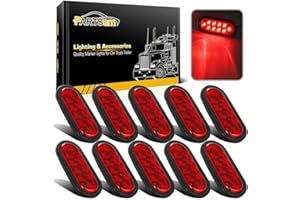 Partsam 10Pcs 6" Inch Oval Led Trailer Tail Lights Red 10 Diodes Grommet and Plug Waterproof Turn Stop Tail Brake Trailer Lights Replacement for RV Trucks, DOT Compliant