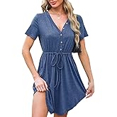 CUPSHE Drawstring V-Neck Mini Dress Short Sleeves Button-Front Dresses Casual Summer