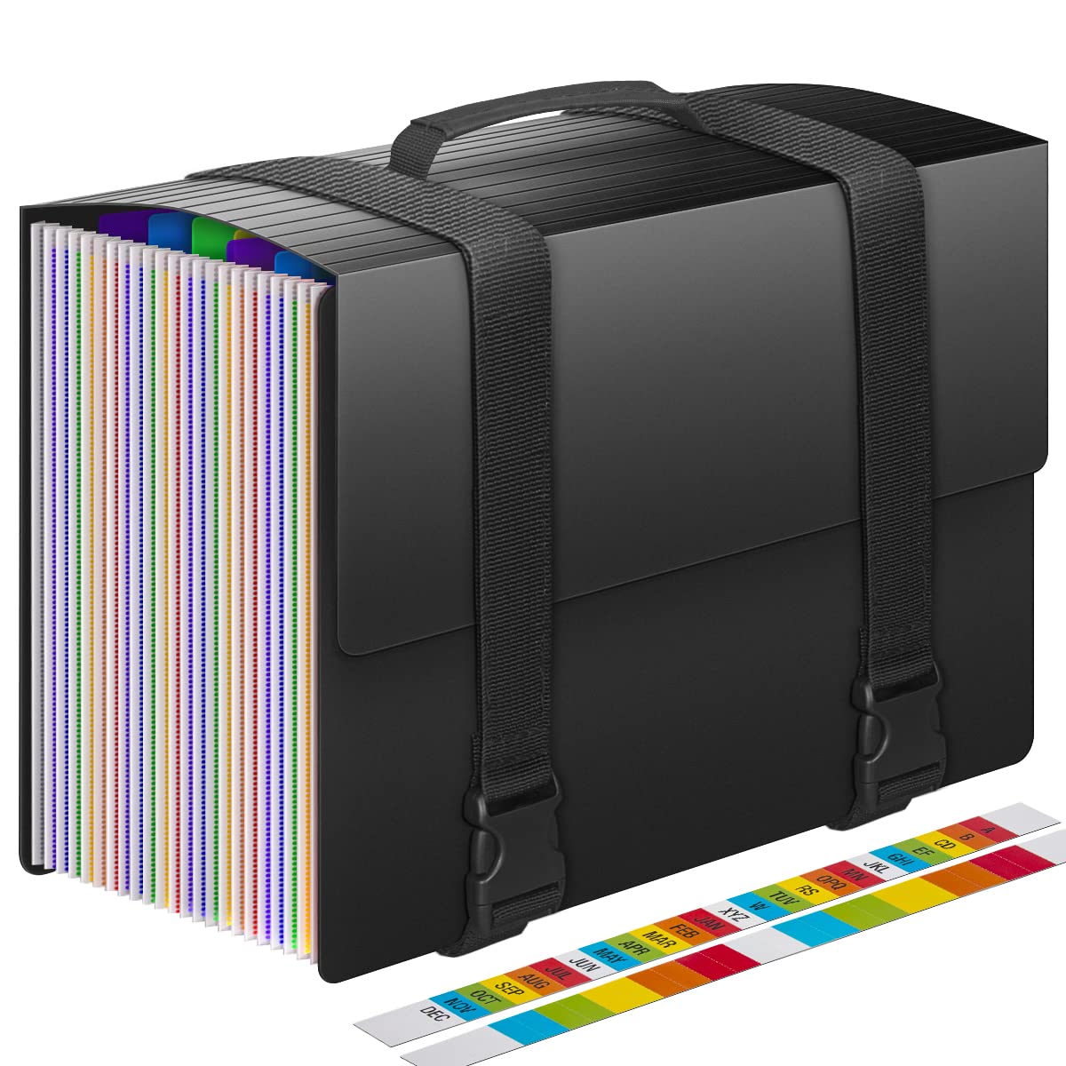 File Organiser Document Organiser Filing Box File Folders with Handle,25 Pockets Expanding File box,Expandable Filing Folder,Document Folders for Paperwork A4 Paper Home Work School and Portable,2 Tab