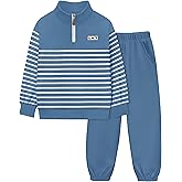 KANGKANG Boys Clothes Quarter Zip Collar Striped Sweatshirt Top and Solid Sweatpants 2 Pcs Winter Kids Fall Outfits Set 4-12Y