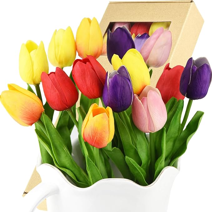 FiveSeasonStuff Purple Tulips Artificial Flowers Real Touch Wedding Bouquet Home Décor Party