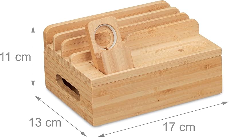 Station de Charge, Montre connectée, Bambou, HxLxP: 11 x 17 x 13 cm, Support, pour Table, Nature