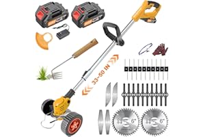 JIEKERUOYU Electric Weed Wacker Cordless, 21V Battery Powered Weed Eater with 26 Blades, 2 2000mAh Battery and Charger, 3 in 