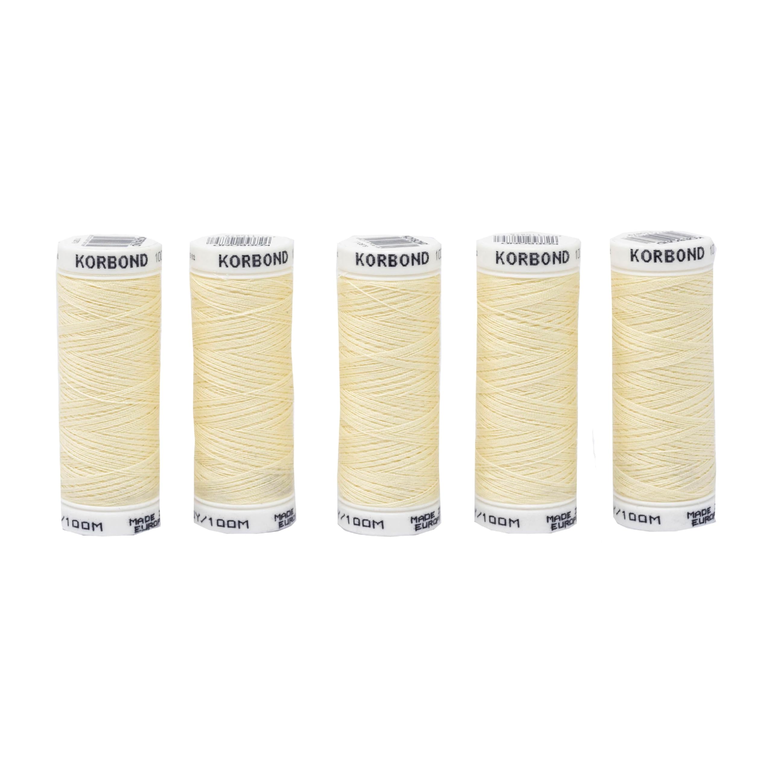 Korbond Polyester All Purpose Thread – 500m Total – Cream - 5 x 100m Reels for Hand and Machine Sewing