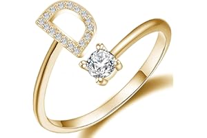 Haoze Initial Letter Ring for Women Girls Gold Stackable Alphabet Rings with Initial Adjustable Crystal Inlaid Initial Rings Bridesmaid Gift