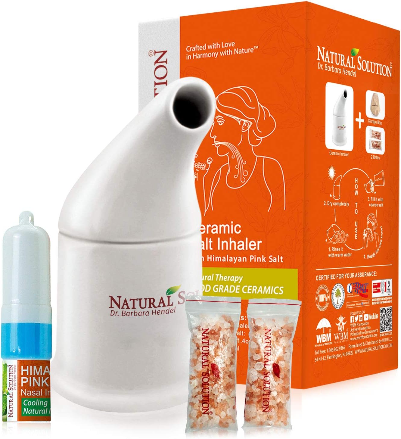 Natural Solution Organic Personal Care Travel Gift Set 2 Items | Nasal Inhaler and Ceramic Salt Inhaler, 6 Piece Set
