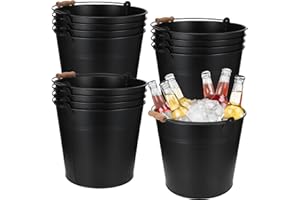 Didaey 12 Pcs Large Galvanized Metal Buckets with Handle 10 Inch Heavy Duty Stainless Steel Pails Round Pail for Party Wedding, Crafts, Utensils, Table Centerpieces (Black)