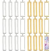 CHGCRAFT 48 Pcs 2 Color Rectangle Open Bezel Pendant Alloy Hollow Frame Pendants Open Frame Pendant Charms for Resin Jewellery Making DIY Earring Keychain Necklace Kit