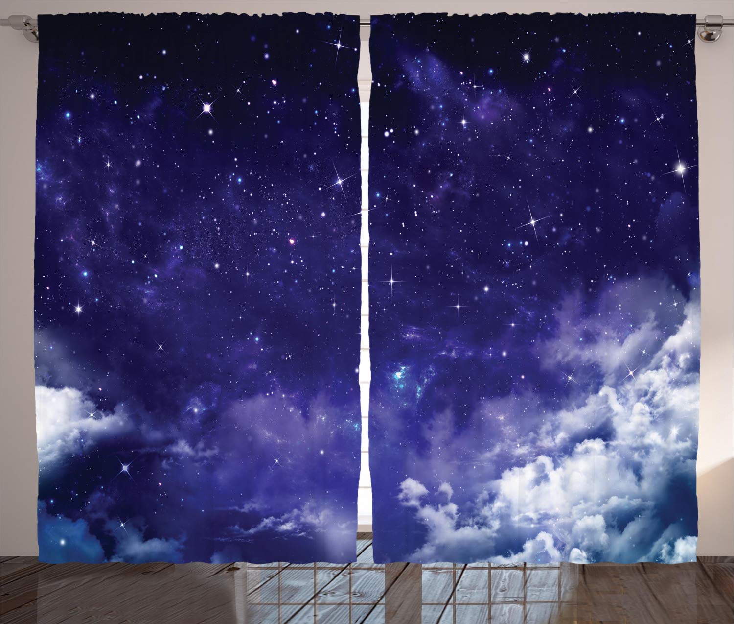 ABAKUHAUS Space Curtains, Dreamy Night Stars Clouds Comets Ethereal Evening Surreal Calm Scene Picture, Living Room Bedroom Window Drapes 2 Panel Set, 280 x 260 cm, White Purple — image 1