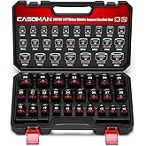 CASOMAN 26-Piece 1/2" Drive Standard Impact Socket Set, 12-Point, Metric, 10mm - 36mm, CR-MO Steel, with Storage Case