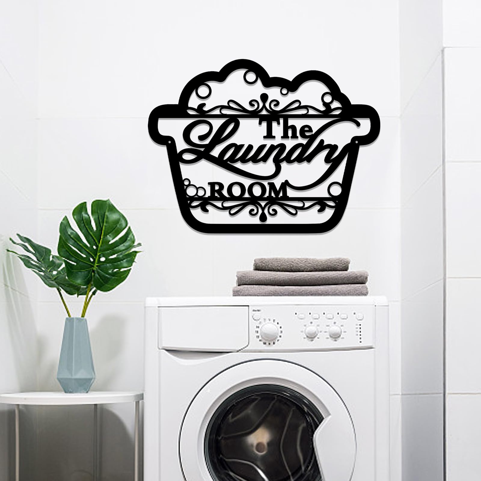 INFUNLY Laundry Room Decor Sign 10.8X8.9 inches Laundry Room Wall Sculpture Modern Romantic Room Accessories with Black Letter (Laundry) Metal Wall Decor for Home Room Farmhouse and Shop Door Hanging
