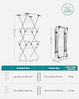 Songmics Foldable Clothes Airer 32 Rods 20 kg 46x70.5x155 cm Grey LLR720G01 view 6