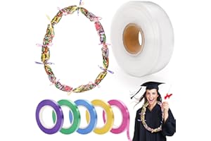 Lawei 2 Inch x 984 Ft Candy Lei Poly Tubing, Plastic Graduation Lei Bags with Ribbons, 4 Mil Clear Poly Bag Tubing Making Kit