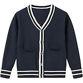 FastRockee Boys Girls Cardigan Sweater V Neck Button Cotton Knit School Uniform Cardigans with Two Pockets 4-14Y