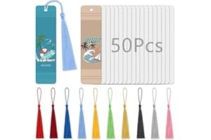 ADEVAR Sublimation Bookmarks,50 Pcs Sublimation Bookmark Blank Bulk Double Sided Printing Felt Bookmark for Heat Transfer with Hole & 50 Pcs Colorful Tassel for Crafts,Book Decoration,Wedding & Birthday Gift
