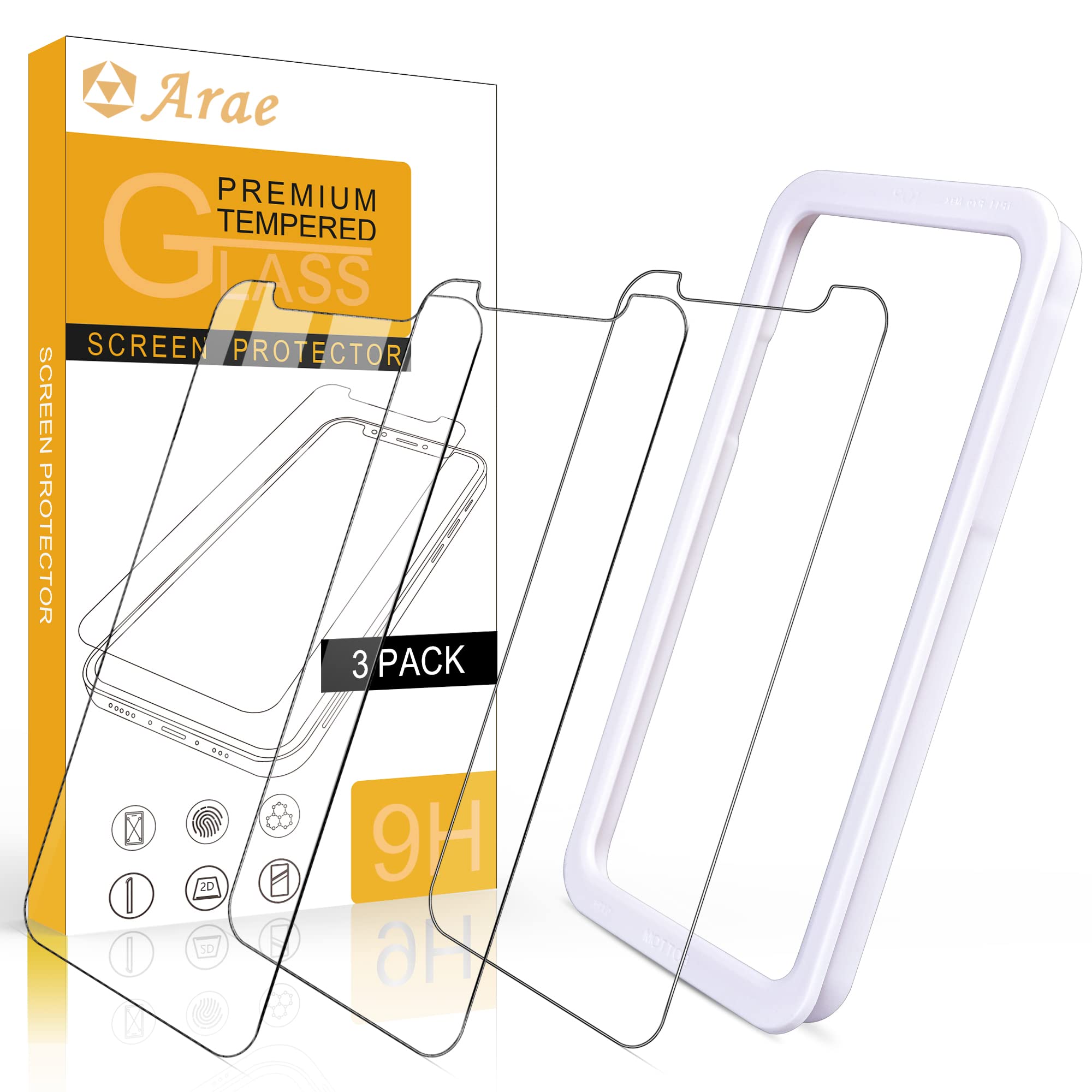 Photo 1 of Arae Screen Protector for iPhone 12 / iPhone 12 Pro, HD Tempered Glass Anti Scratch Work with Most Case, 6.1 inch, 3 Pack