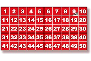 iSYFIX Red Consecutive Number Stickers – 1 to 50, 1-inch, 1 Set – Vinyl Self Adhesive Premium Decal Ideal for Inventory, Storage, Organizing, Boxes, Bins, Toolbox, Lockers & More, Indoor/Outdoor