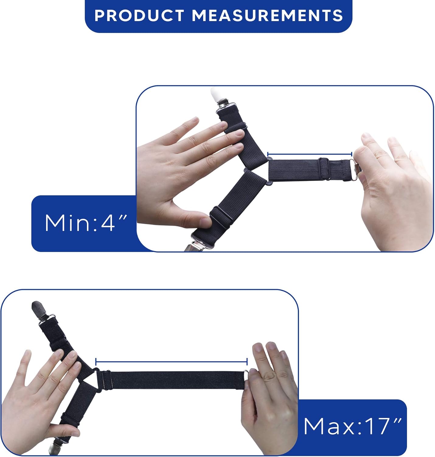 Roomir 4PCS Bed Sheet Fasteners, Adjustable Triangular Bed Sheet Holder Straps for Corners, with Sheet Clips Keeping Sheets in Place, Elastic Grippers Suspenders for Mattress, Sofa, Cushion etc.: Home & Kitchen