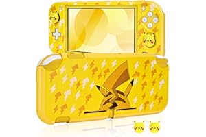 DLseego Flash Pika Switch Lite Protective Case Cool Hard PC Shell Shockproof Scratch Resistant Cover Joy Con Japanese Amine Skin with 2PCS Lovely Cartoon Thumb Grips Caps for Switch 2019 - Yellow 3