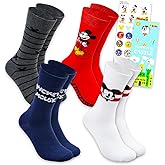 Disney Mickey Mouse Socks for Men - Mickey Mouse Apparel Bundle with 4 Pairs of Mickey Mouse Crew Socks Size 6-12 Plus Stickers, More| Mickey Crew Socks for Adults