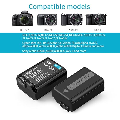 Kastar Battery(3-Pack) and Charger for Sony Np-fw50, Bc-vw1, BC-TRW and Alpha 7, A7, a7R, A3000, A5000, A6000, Nex-3, Nex-5, Nex-6, Nex-7, Nex-c3, NEX