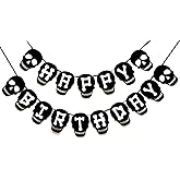 Black Skull Happy Birthday Banner – Gothic Horror Party Decoration, Spooky Pirate Skull Themed Birthday Banner for Men, Boys, Halloween Party Supplies, Rock Punk Skull Birthday Decor.