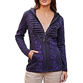 Agan Traders 2026 Zip Up Hoodies for Women - Bohemian Rib Knit Cotton Distressed Embroidered Sweatshirt Jackets for Women