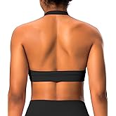 Comper Halter Sports Bras for Women Backless Workout Bra Seamless Open Back Strappy Yoga Bra Crop Top with Removable Cups