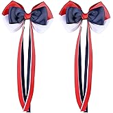 SUPCLIPS 4th of July Hair Bow Clips with Long Tails, Independence Day Handmade Hair Clips, Patriotic Hair Accessories for Girls(Red&White&Navy Blue)