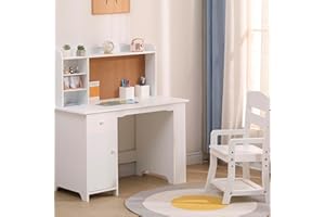 IDEALHOUSE Desk and Chair Set for Kids, Small Children Study Table with Storage Shelves for Boys and Girls, Wooden School Lea