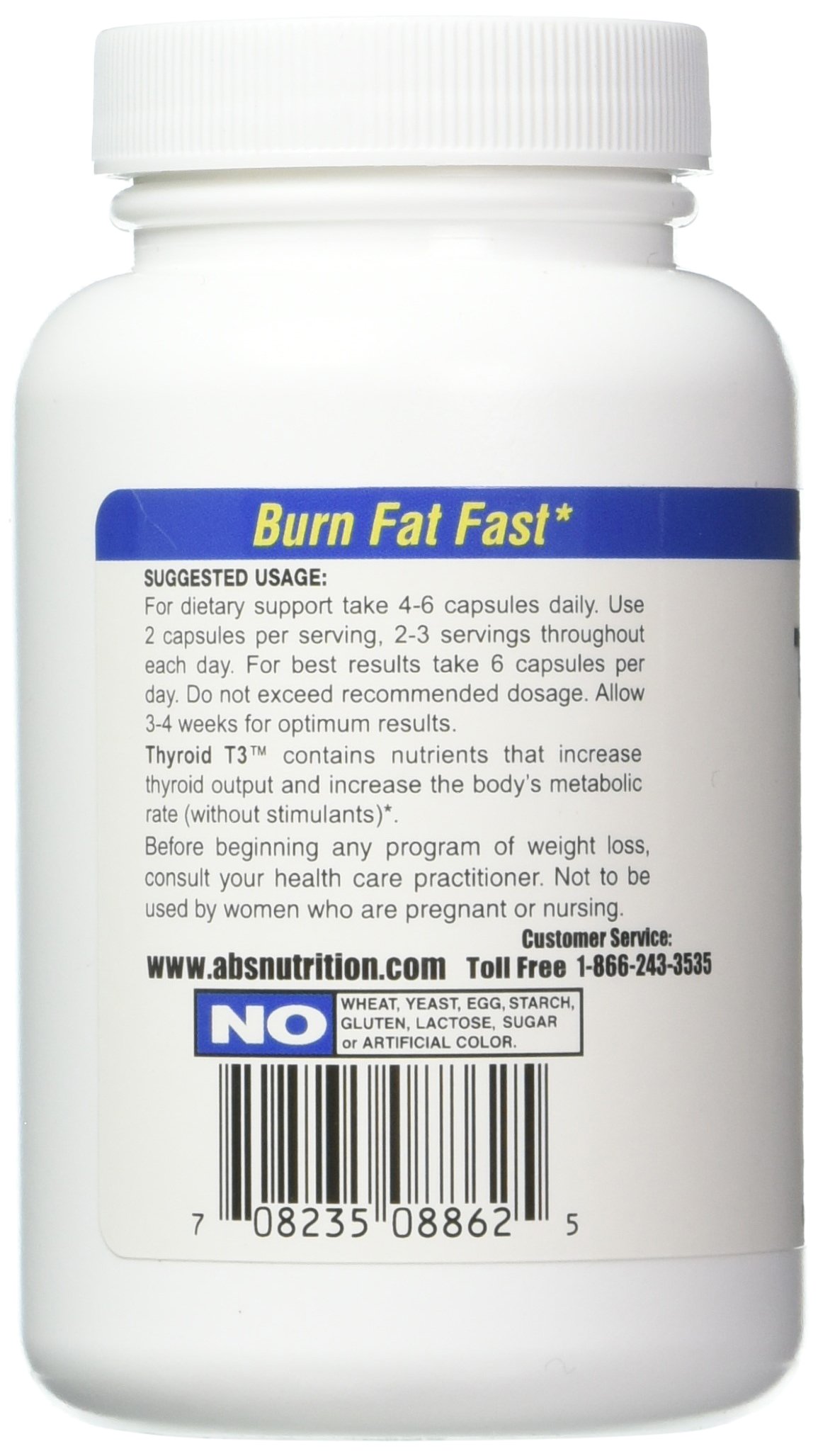 Absolute Nutrition Fat Burning Metabolism Boosting Supplement, Thyroid T-3, 60 Capsules