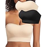 PRETTYWELL Strapless Bra for Women Ribbed Seamless Non-Slip Comfort Padded Wireless Bandeau Bras Wireless Tube Top Bra