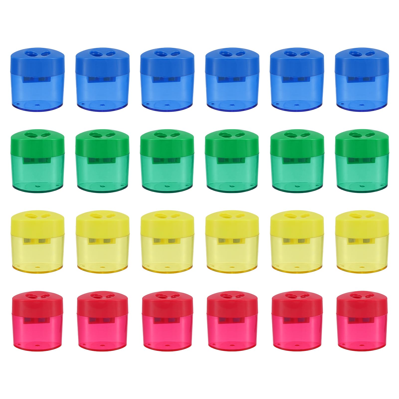 PATIKIL Plastic Pencil Sharpeners, 24 Pcs 2 Holes Manual Handheld Mini Pencil Sharpener with Lid for Office Classroom Art Painting, Multicolored