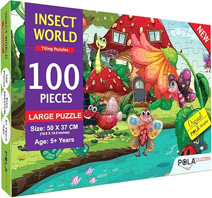 Pola Puzzles Insect World 100 Tiling Puzzles 100 Pieces Jigsaw Puzzles for Kids Age 5 Years and Above Multi Color Size 19.6 inch X 14.5 Inch Jigsaw Puzzles for Kids