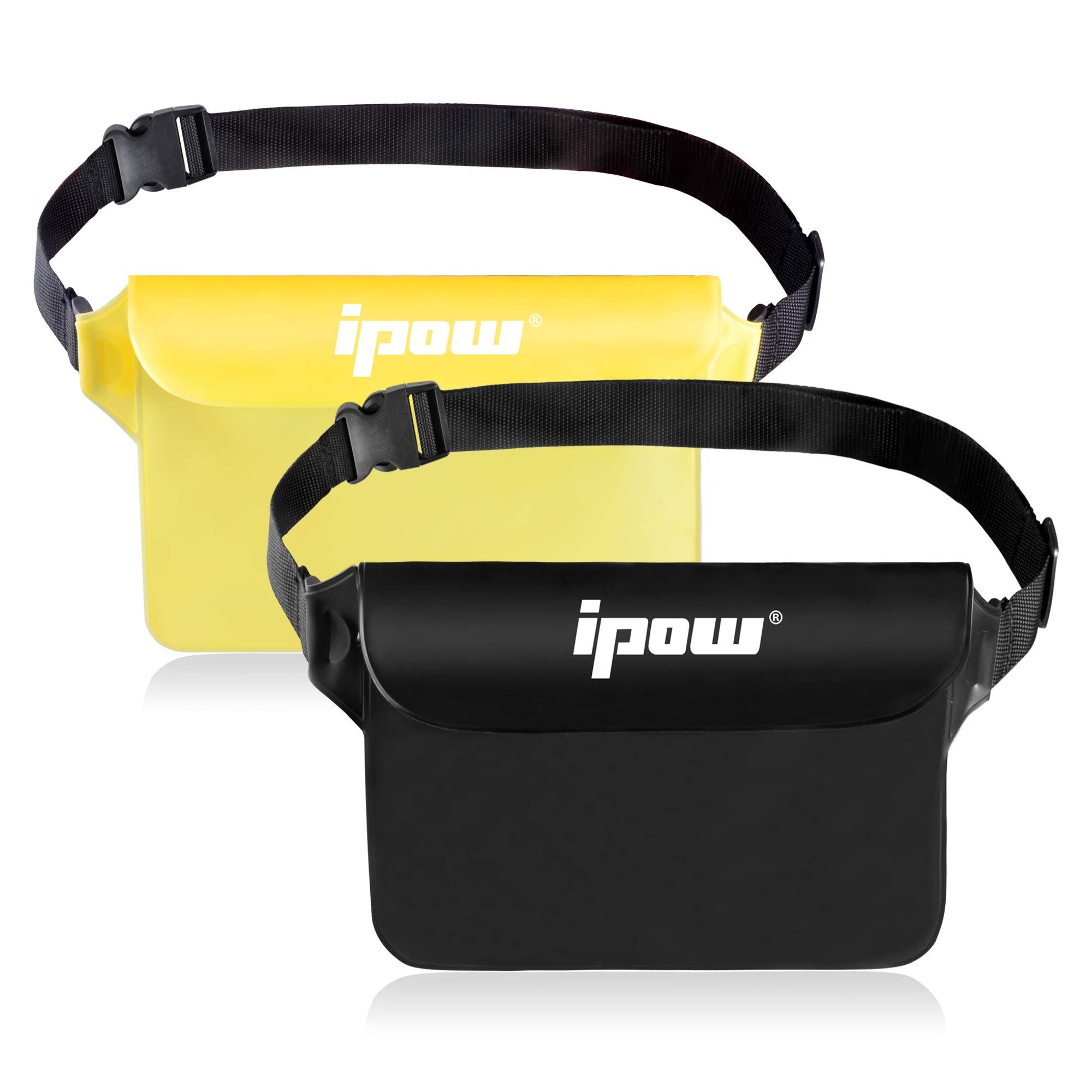 ipow Waterproof Pouch Bag Case with Adjustable Waist Strap [2 Pack] Transparent Screen Touchable for Beach, Swimming, Boating, Fishing, Hiking - Keep Your Phone and Valuables Safe and Dry