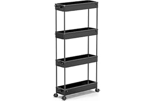 SPACEKEEPER Slim Rolling Storage Cart 4 Tier Bathroom Organizer Mobile Shelving Unit Storage Rolling Utility Cart Tower Rack 